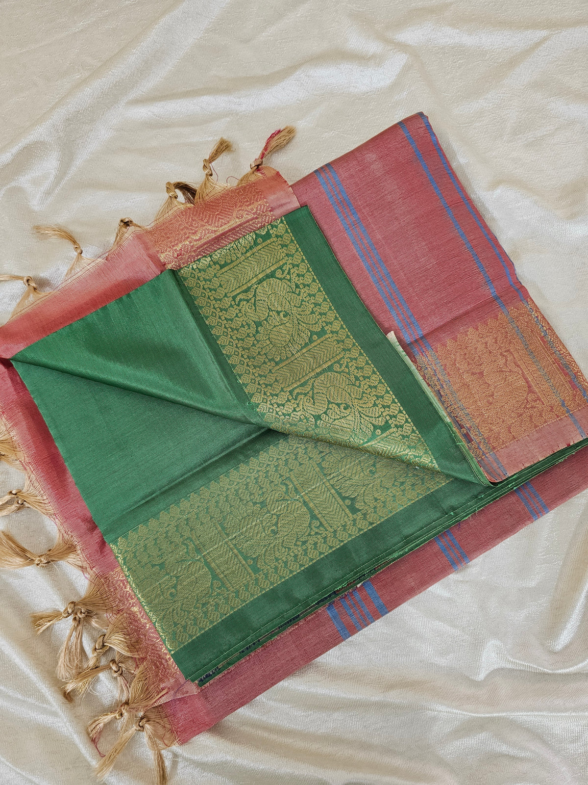 Chinnalampattu Border -  Green with Pink