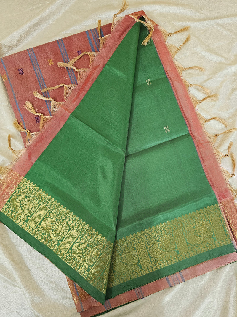 Chinnalampattu Border -  Green with Pink