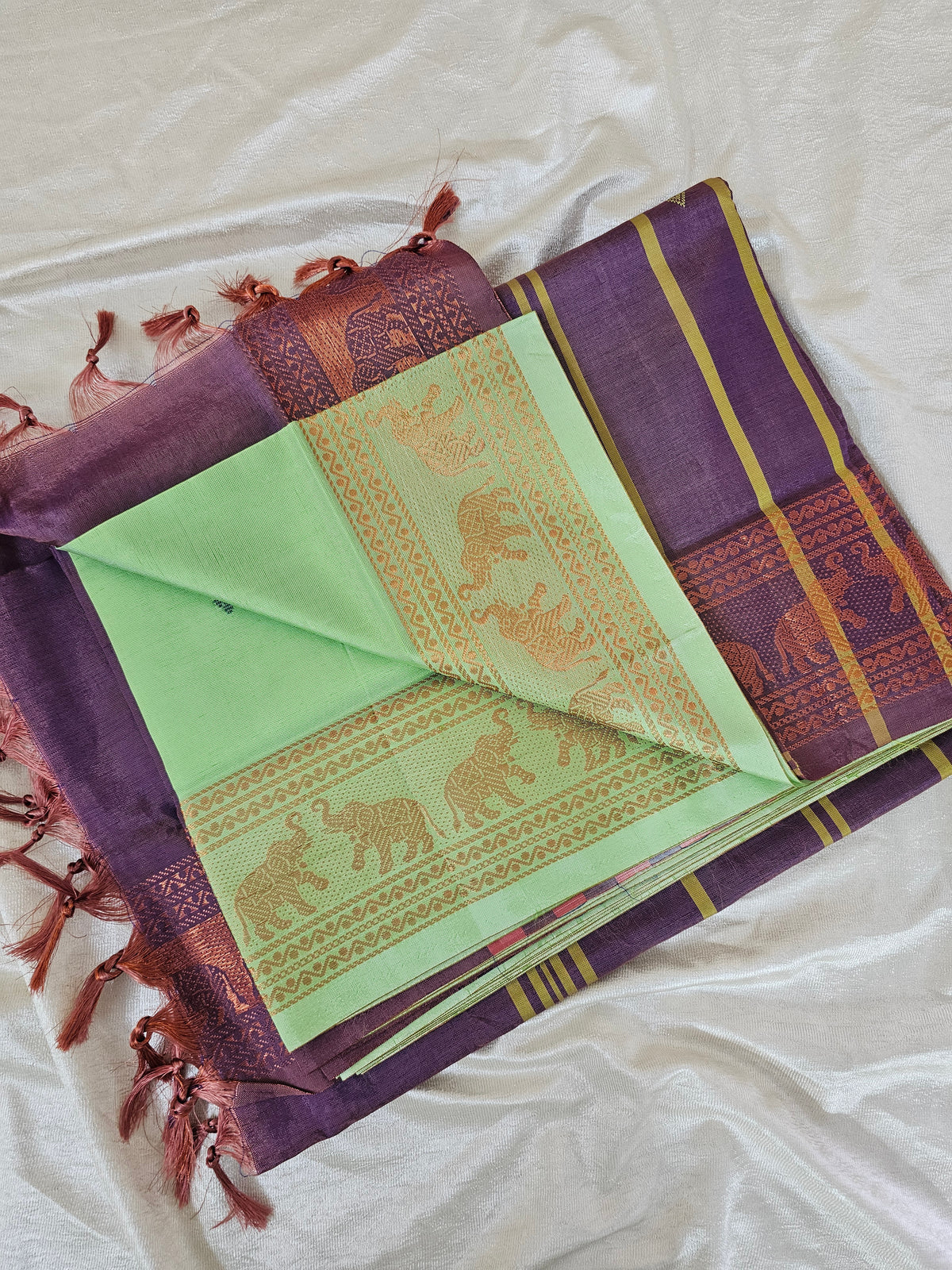 Chinnalampattu Border - Pastel Green with Dual Shade Purple