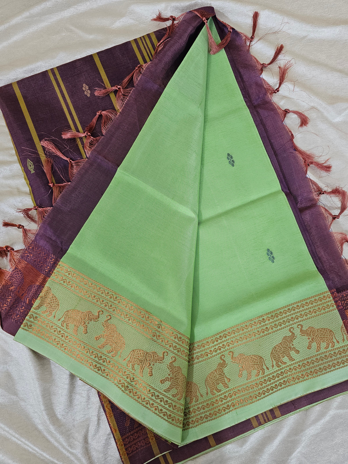 Chinnalampattu Border - Pastel Green with Dual Shade Purple