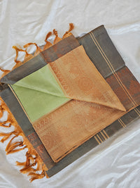 Chinnalampattu Border - Pastel Green with Dual Shade Orange cum Grey