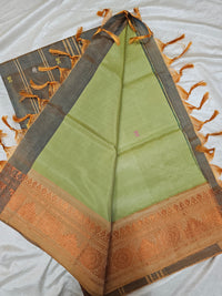 Chinnalampattu Border - Pastel Green with Dual Shade Orange cum Grey