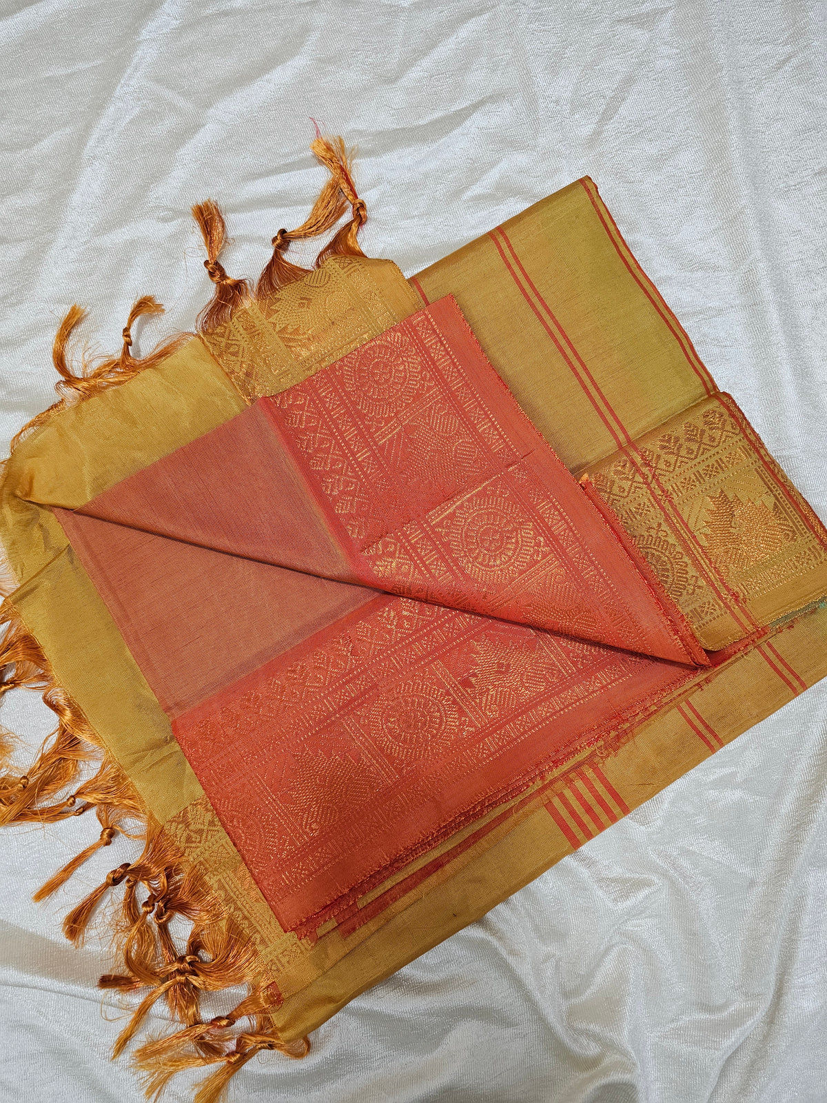 Chinnalampattu Border - Dual Shade Orange with Mustard Yellow