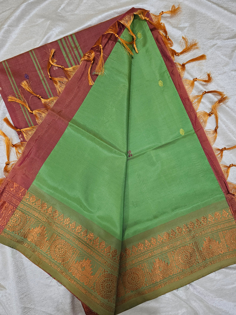Chinnalampattu Border - Green with Dual Shade Orange