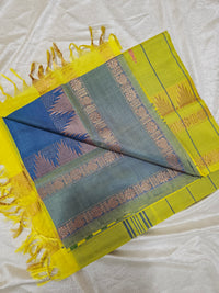 Chinnalampattu Border - Peacock Blue with Yellow