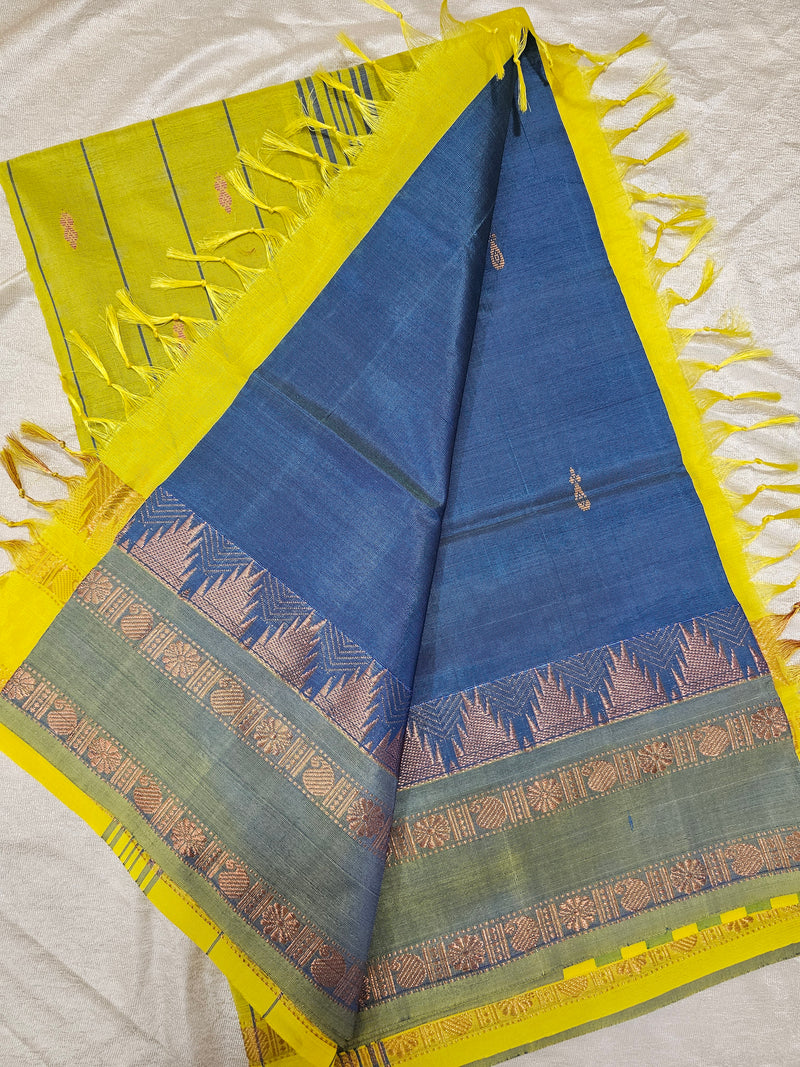 Chinnalampattu Border - Peacock Blue with Yellow