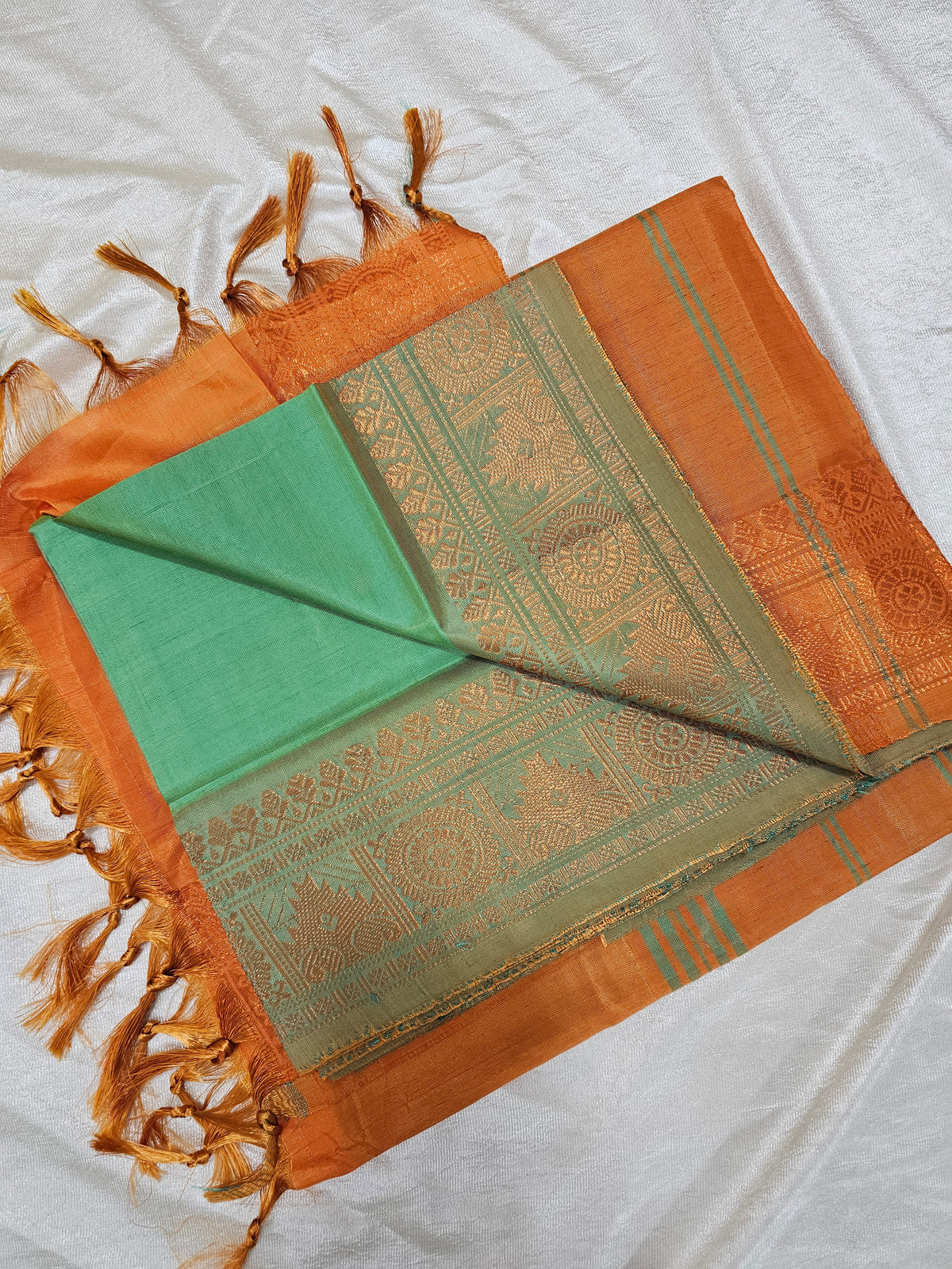 Chinnalampattu Border - Green with Orange