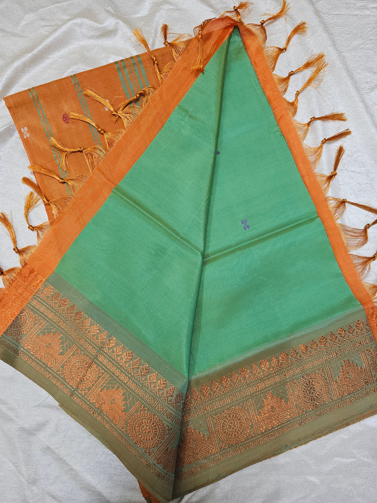 Chinnalampattu Border - Green with Orange