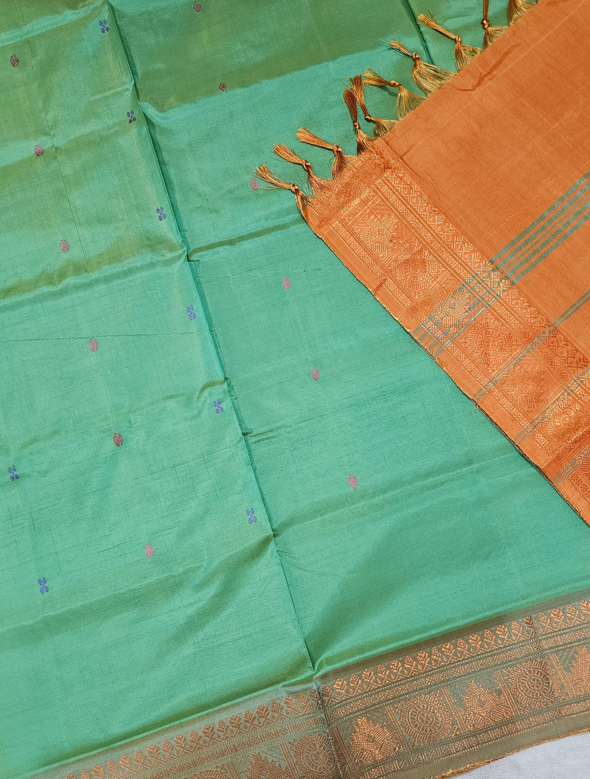 Chinnalampattu Border - Green with Orange