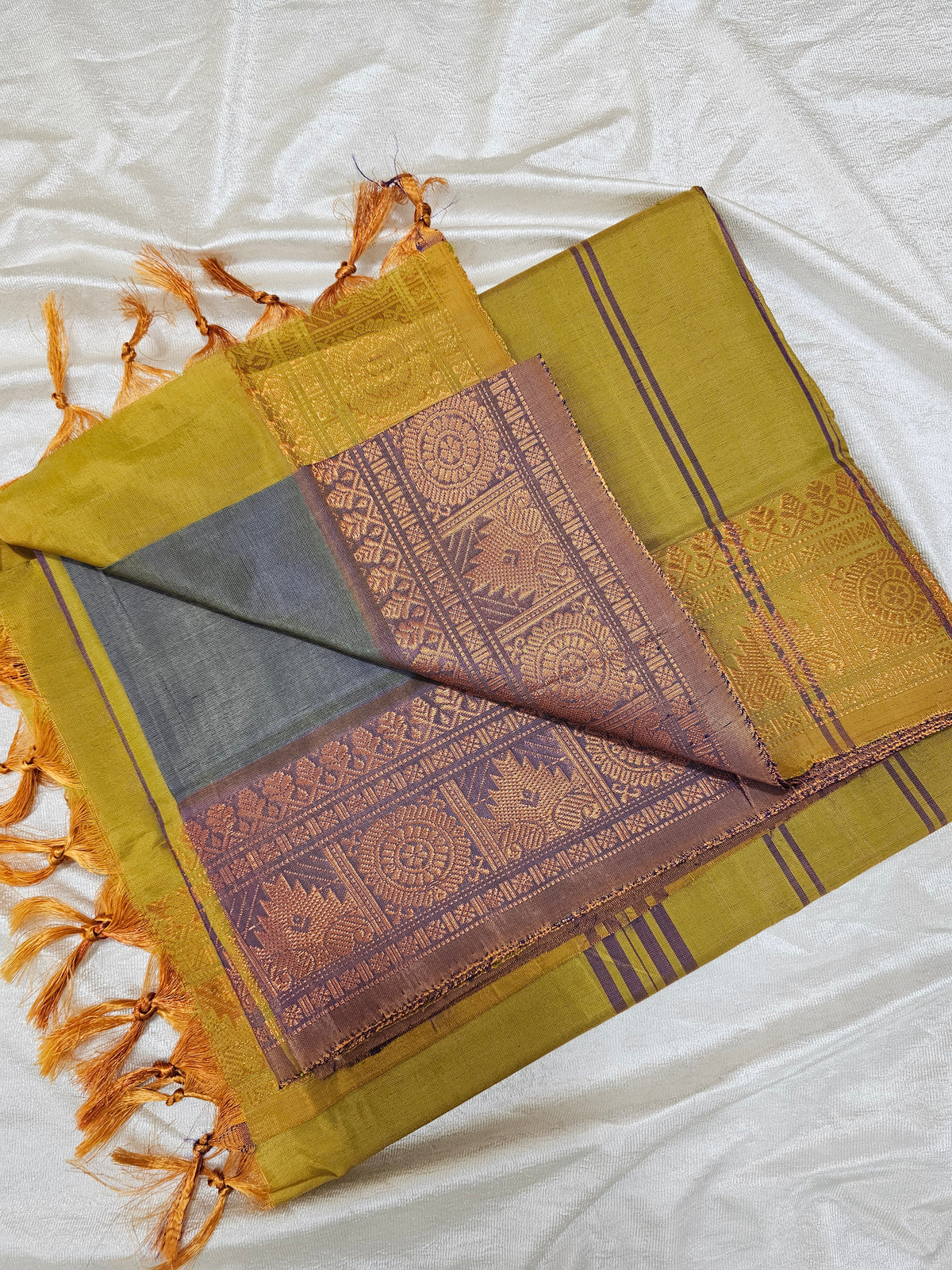 Chinnalampattu Border - Dual Shade Grey with Mustard Yellow