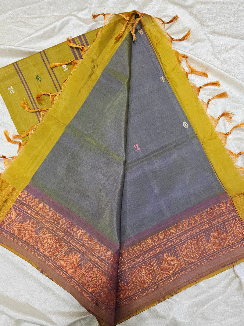 Chinnalampattu Border - Dual Shade Grey with Mustard Yellow