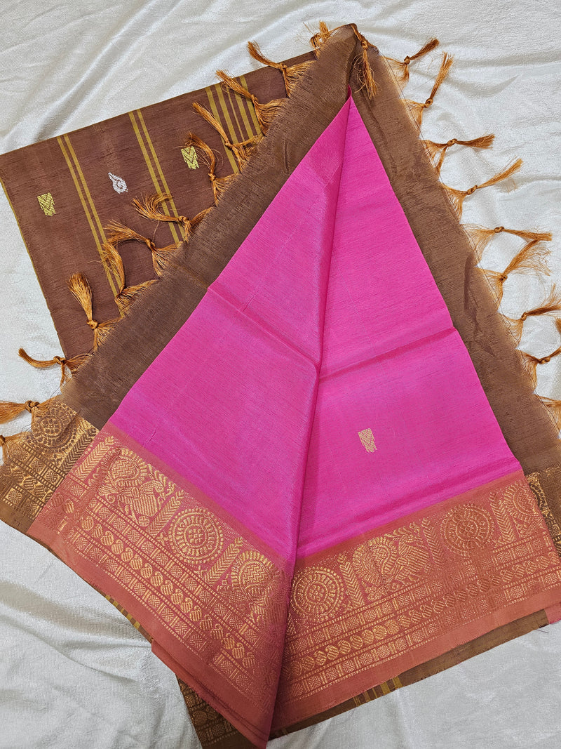 Chinnalampattu Border - Pink with Brown