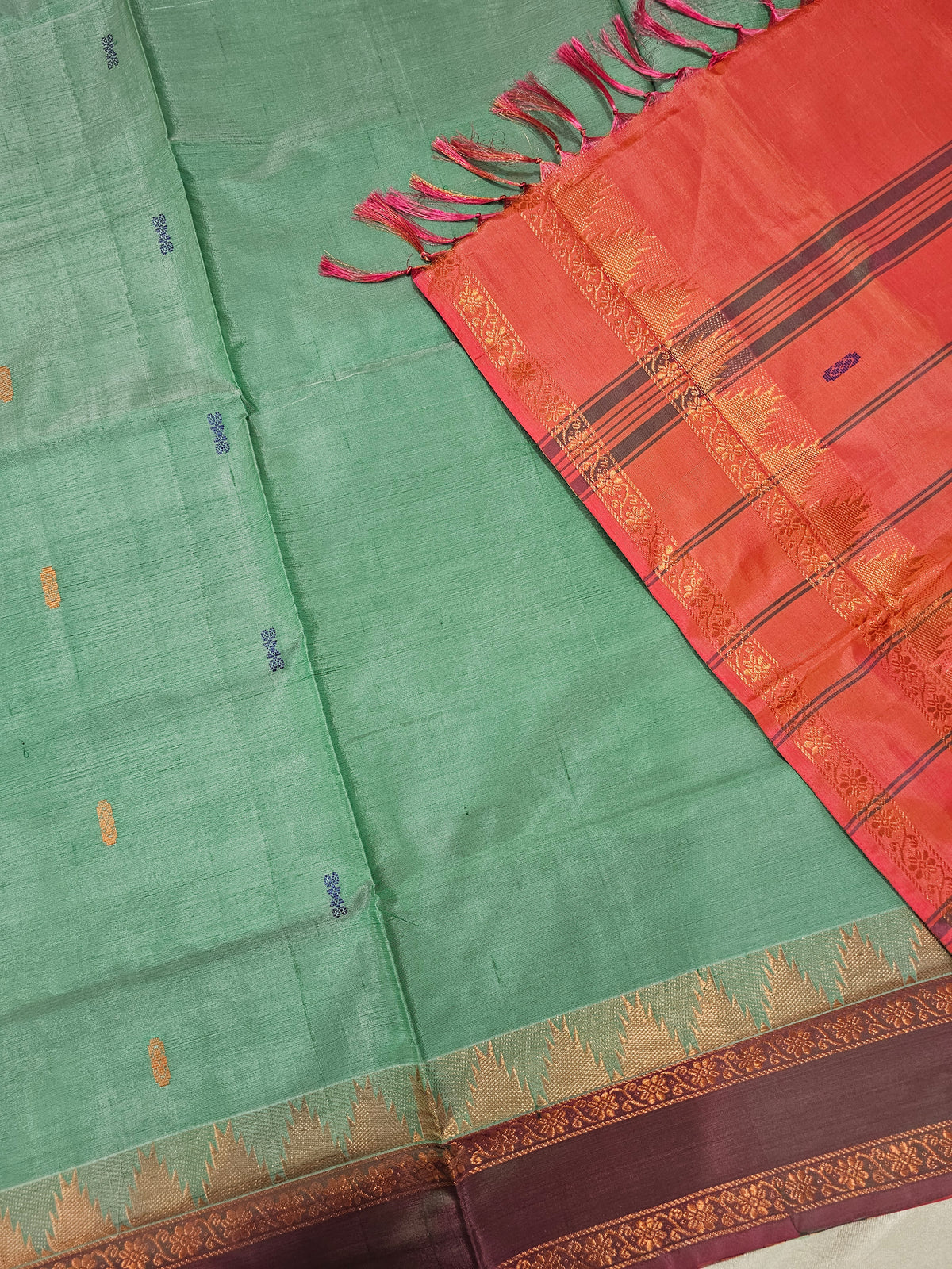 Chinnalampattu Border - Sea Green with Dual Shade Pink