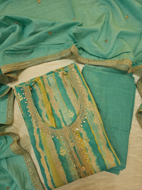 Modal Silk Unstitched Salwar Suit - Sea Blue