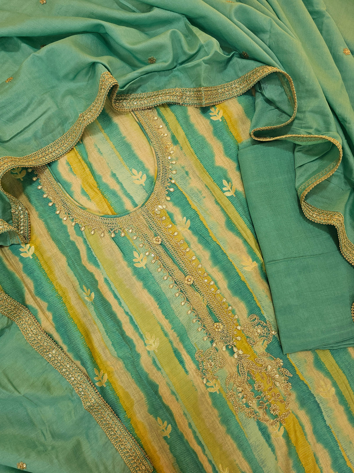 Modal Silk Unstitched Salwar Suit - Sea Blue