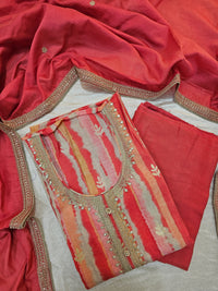 Modal Silk Unstitched Salwar Suit - Dark Peach