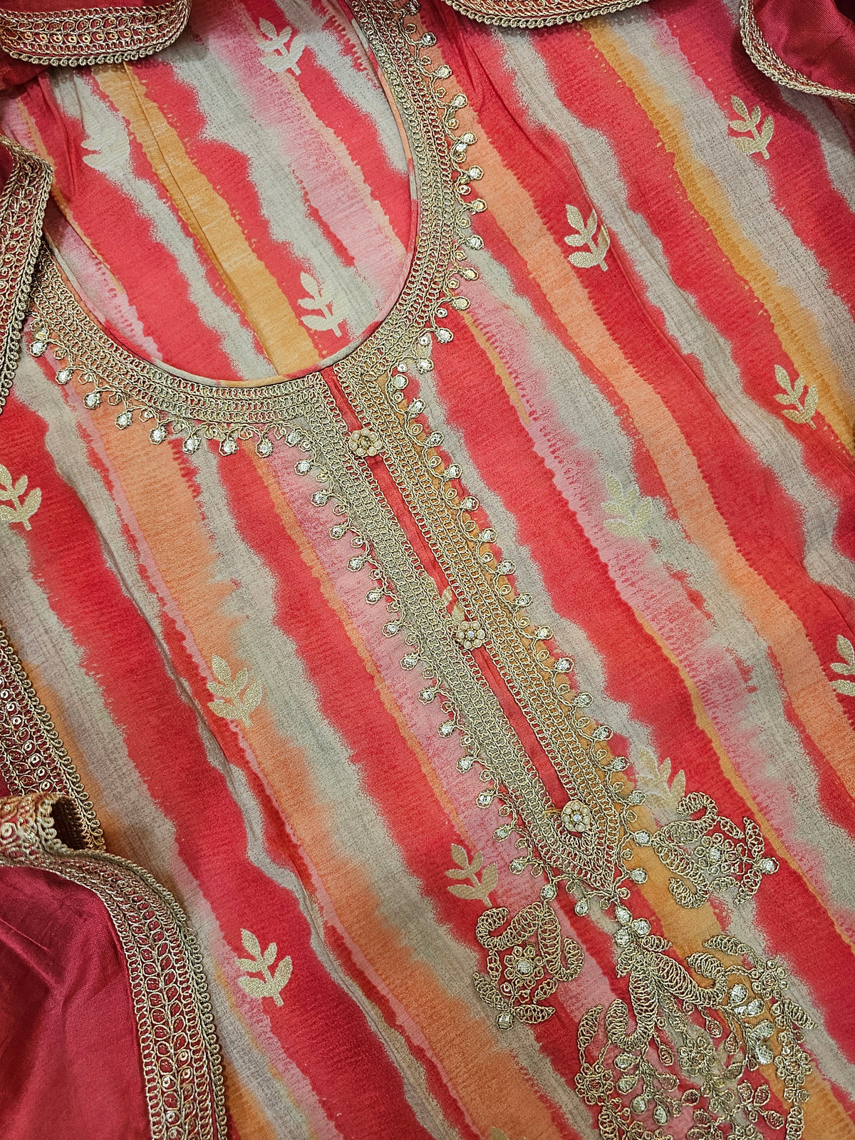 Modal Silk Unstitched Salwar Suit - Dark Peach