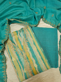 Modal Silk Unstitched Salwar Suit - Sea Blue