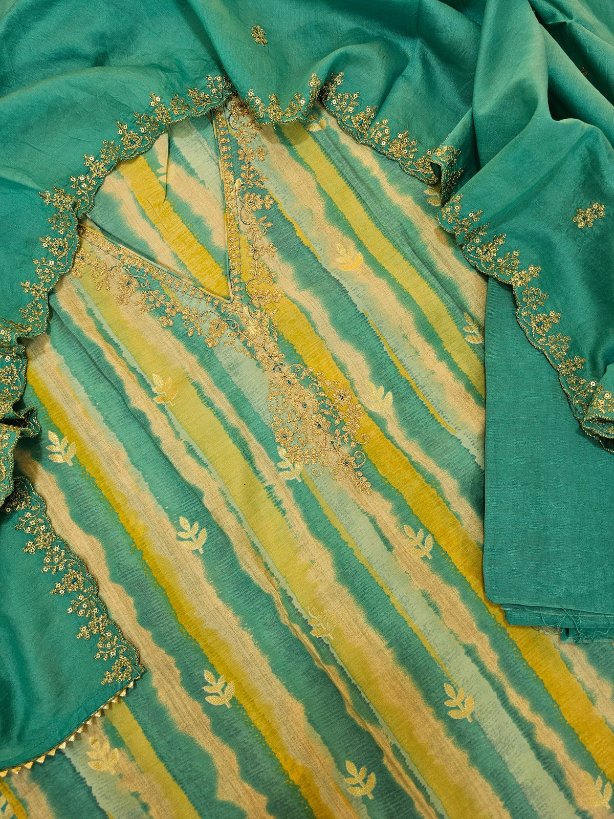 Modal Silk Unstitched Salwar Suit - Sea Blue