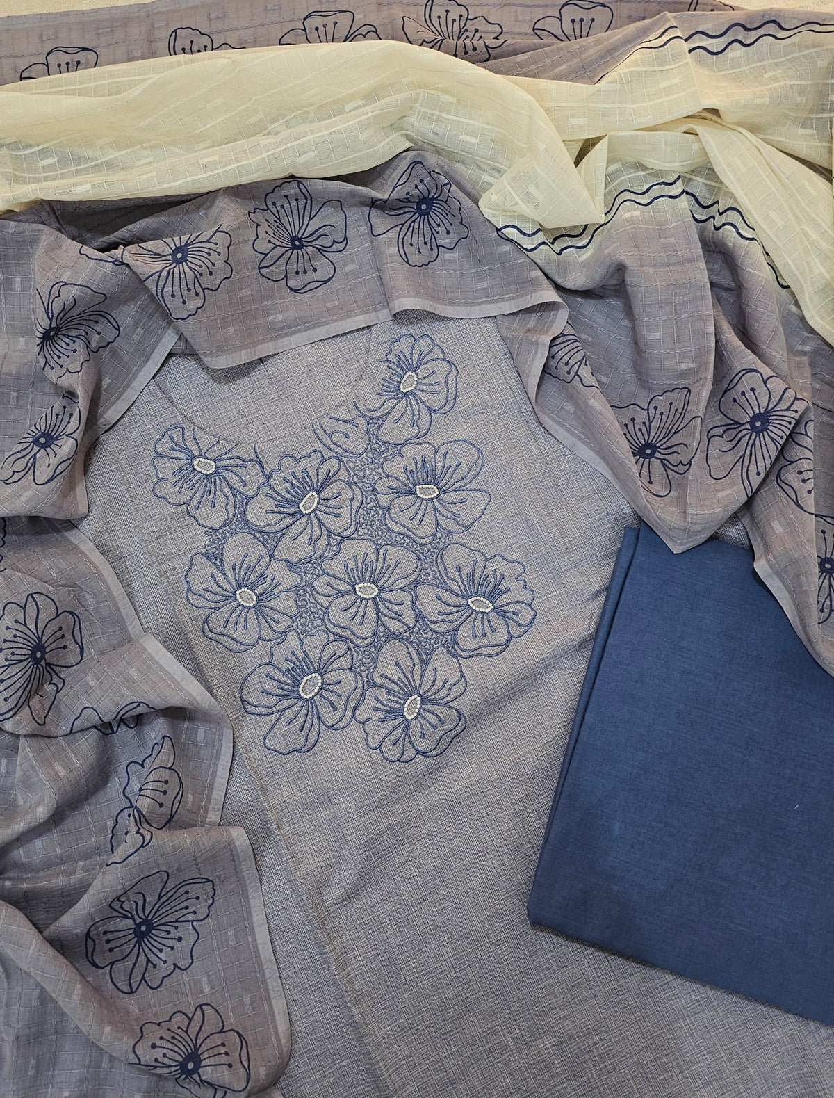 Pure Cotton with Emboridery Neck Pattern - Pastel Blue