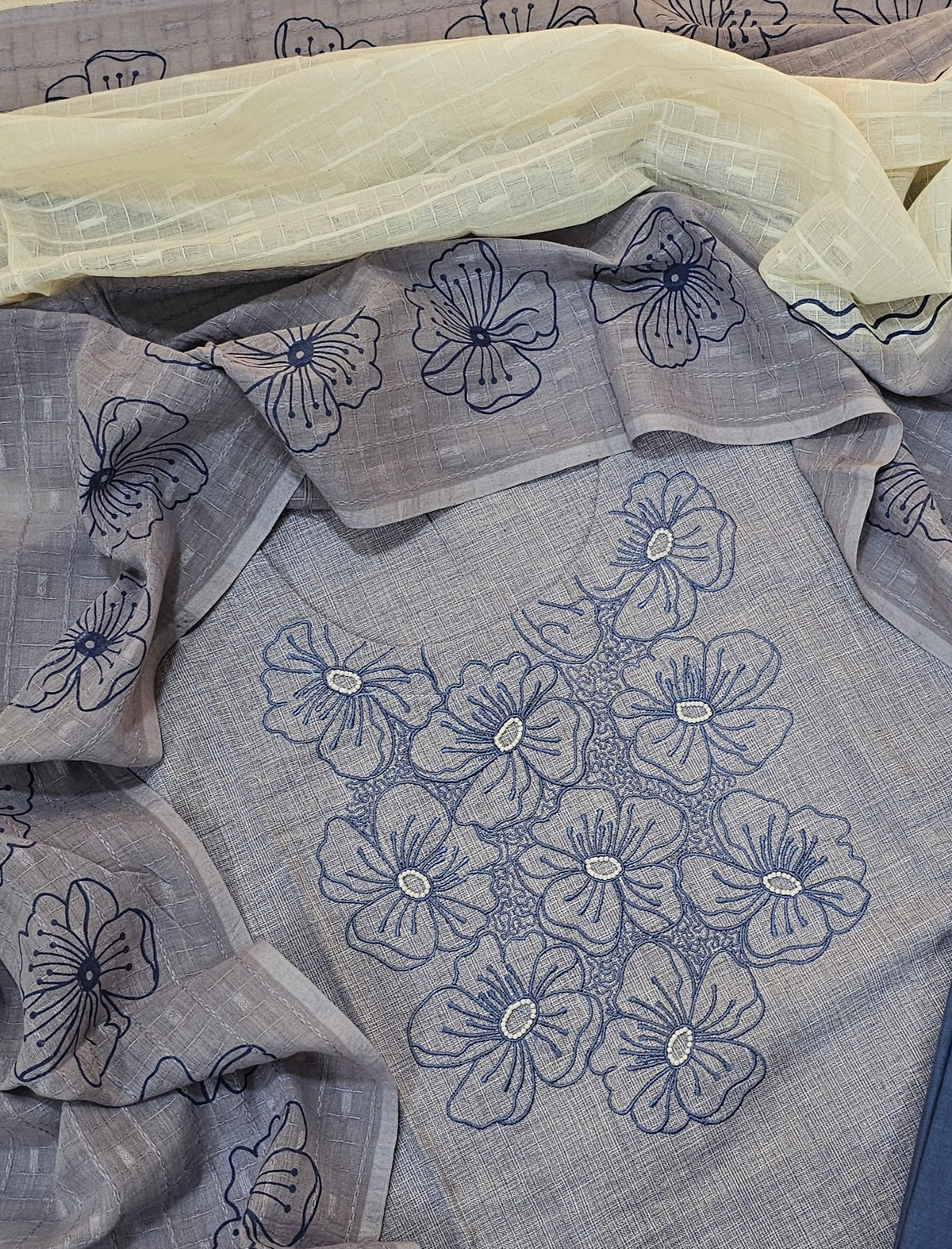 Pure Cotton with Emboridery Neck Pattern - Pastel Blue