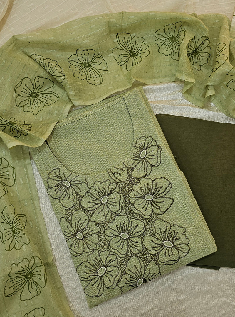 Pure Cotton with Emboridery Neck Pattern - Mint Green