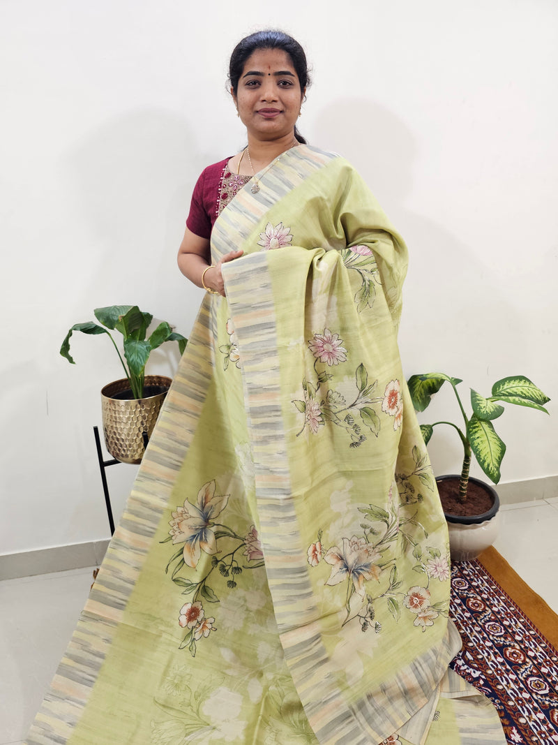 Semi Tussar with Pita Work - Mint Green