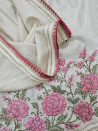 Chanderi Silk with Crochet Emboridery Saree - Cream with Pink