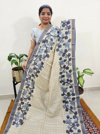 Pure Tussar Silk with Hand Paint - Off-white with Grey