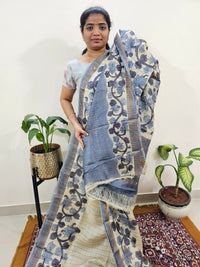 Pure Tussar Silk with Hand Paint - Off-white with Grey