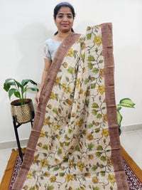 Pure Tussar Silk with Hand Paint - Off-white with Earthy Brown