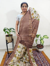 Pure Tussar Silk with Hand Paint - Off-white with Earthy Brown