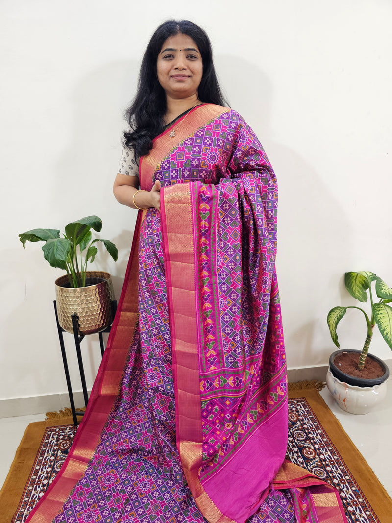 Soft Patola Sarees - Pink with Purple