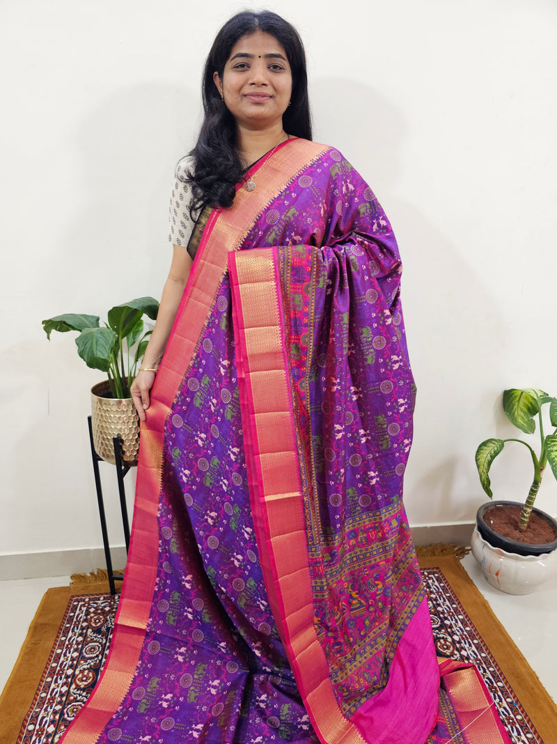 Soft Patola Sarees - Pink with Purple