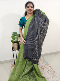 Bhagalpuri with Batik Print - Green with Grey