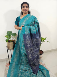 Bhagalpuri with Batik Print - Sea Green with Blue