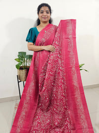 Bhagalpuri with Batik Print - Pink with Dark Brown