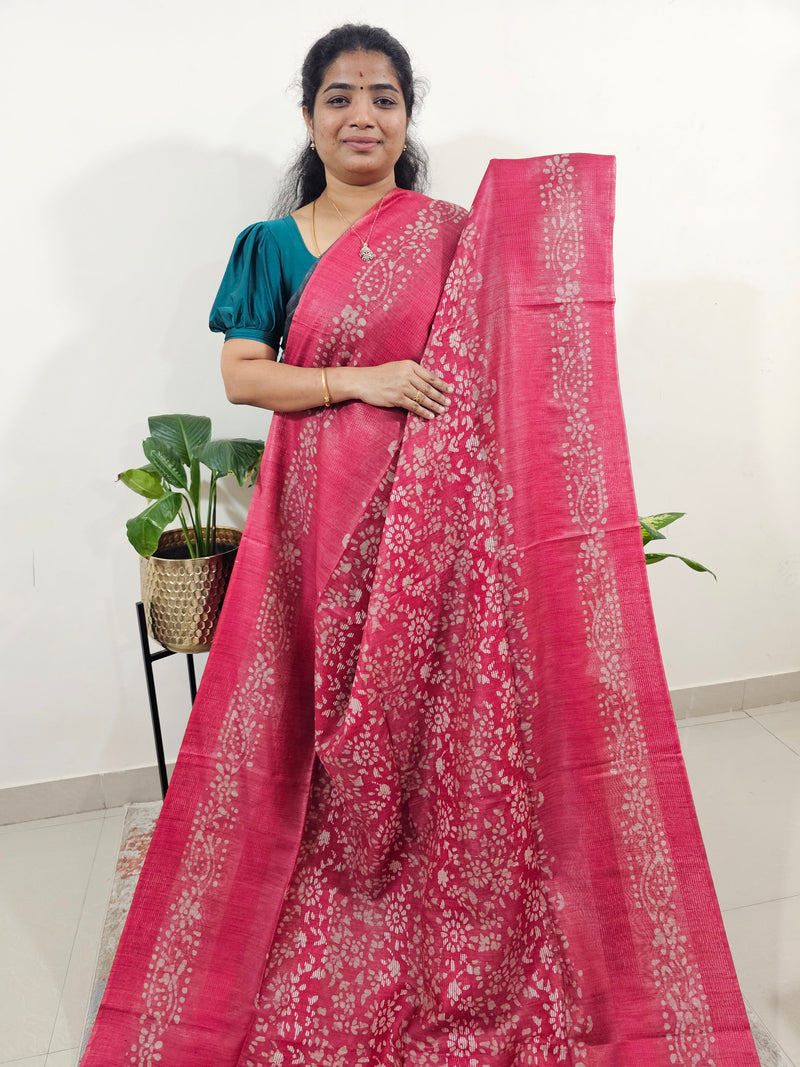 Bhagalpuri with Batik Print - Pink with Dark Brown
