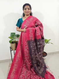 Bhagalpuri with Batik Print - Pink with Dark Brown