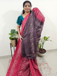 Bhagalpuri with Batik Print - Pink with Dark Brown