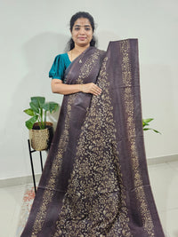 Bhagalpuri with Batik Print - Dark Brown with Honey Brown