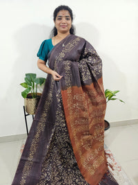 Bhagalpuri with Batik Print - Dark Brown with Honey Brown