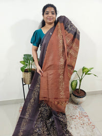 Bhagalpuri with Batik Print - Dark Brown with Honey Brown