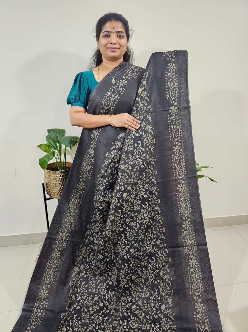 Bhagalpuri with Batik Print - Grey with  Dark Maroon