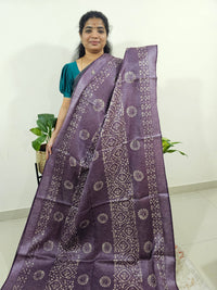 Bhagalpuri with Silver Zari Weaving Batik Print - Purple with Honey Brown