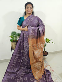 Bhagalpuri with Silver Zari Weaving Batik Print - Purple with Honey Brown