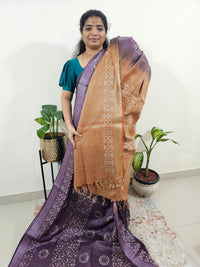 Bhagalpuri with Silver Zari Weaving Batik Print - Purple with Honey Brown