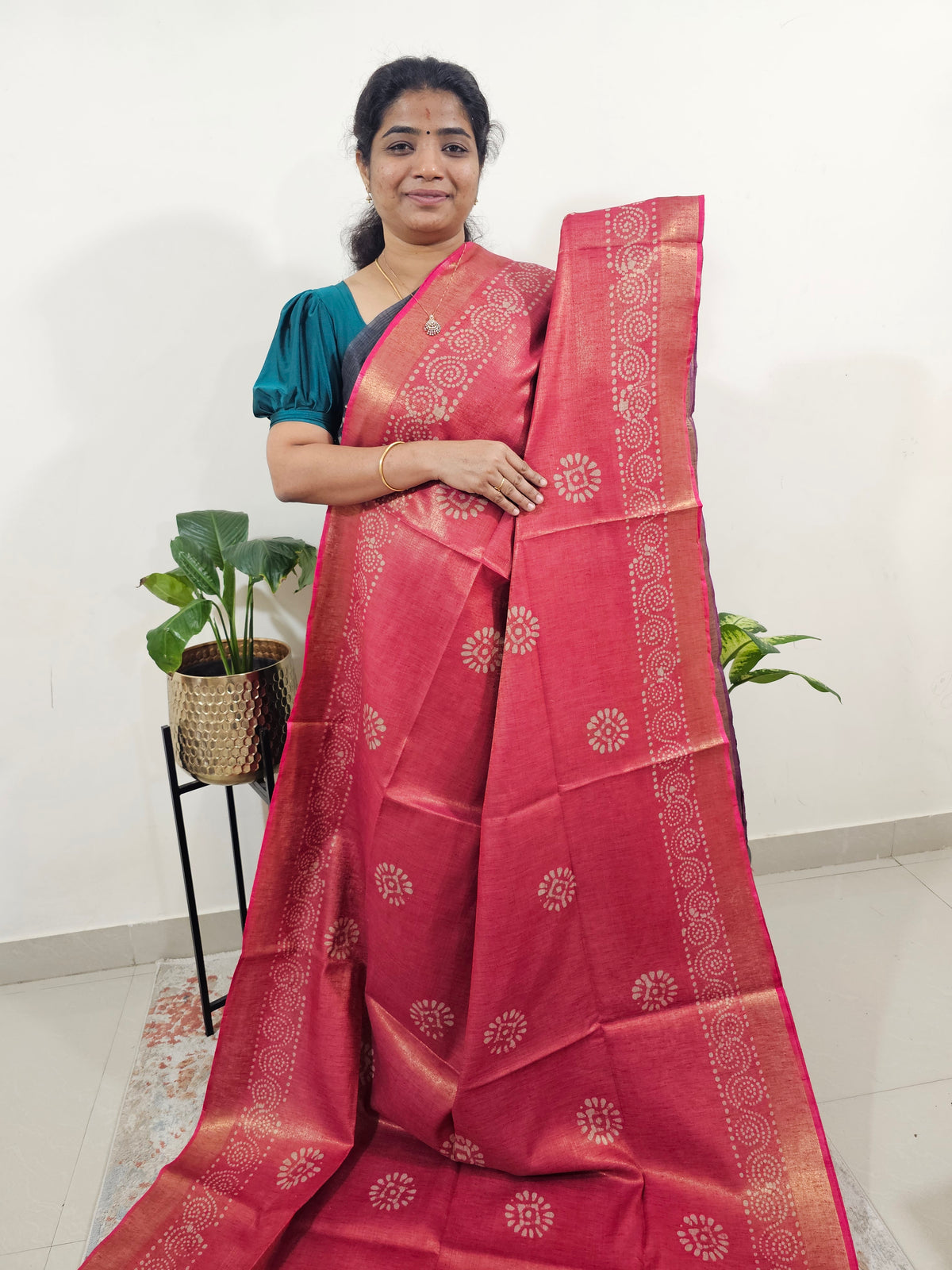 Bhagalpuri with Gold Zari Weaving Batik Print - Pink with Purple