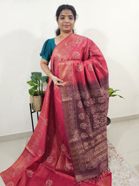 Bhagalpuri with Gold Zari Weaving Batik Print - Pink with Purple