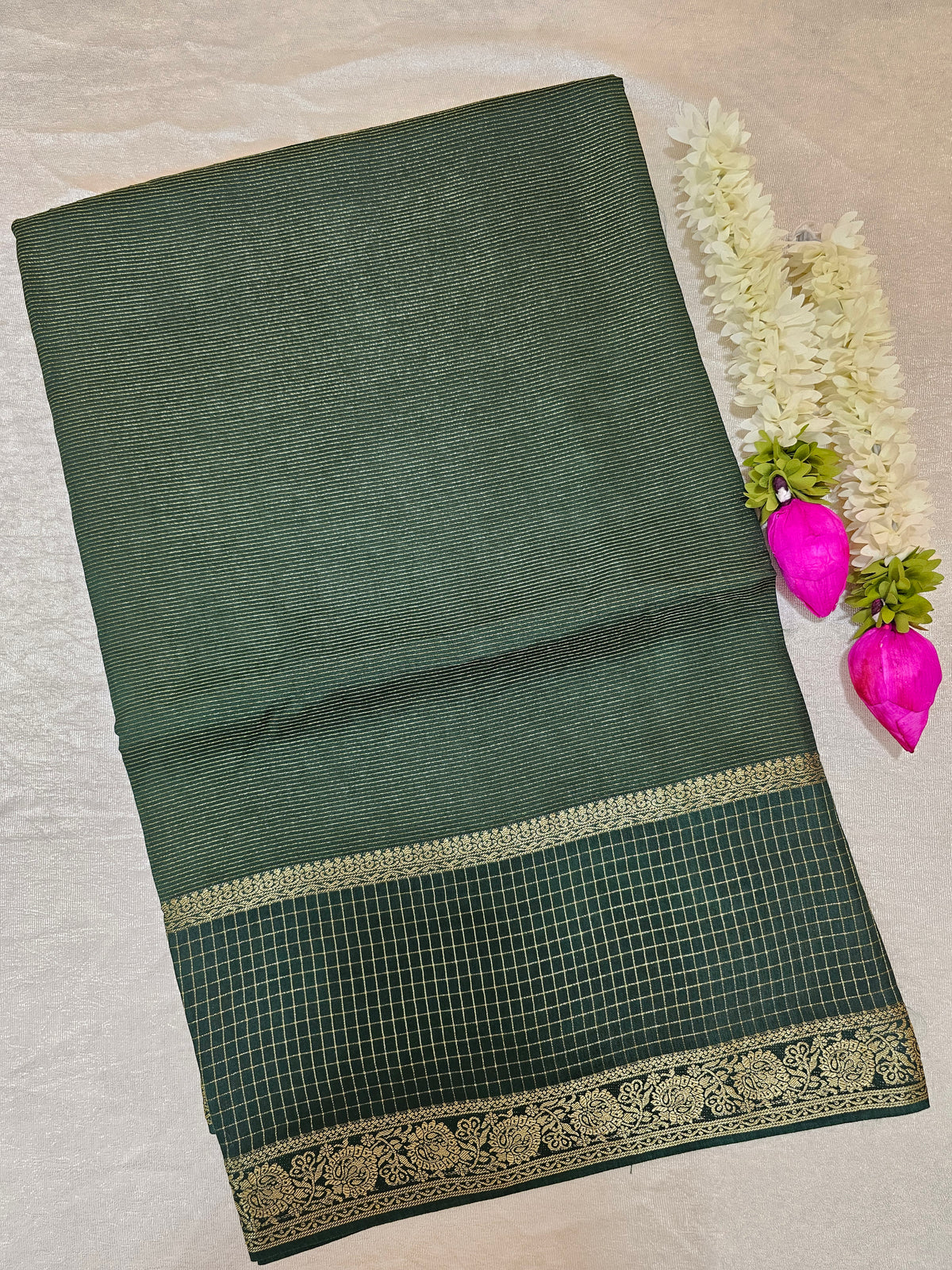Semi Viscous Crepe Silk Saree - Dark Green